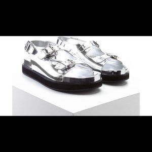 Forever 21 Metallic Silver Platform Buckle Sandals